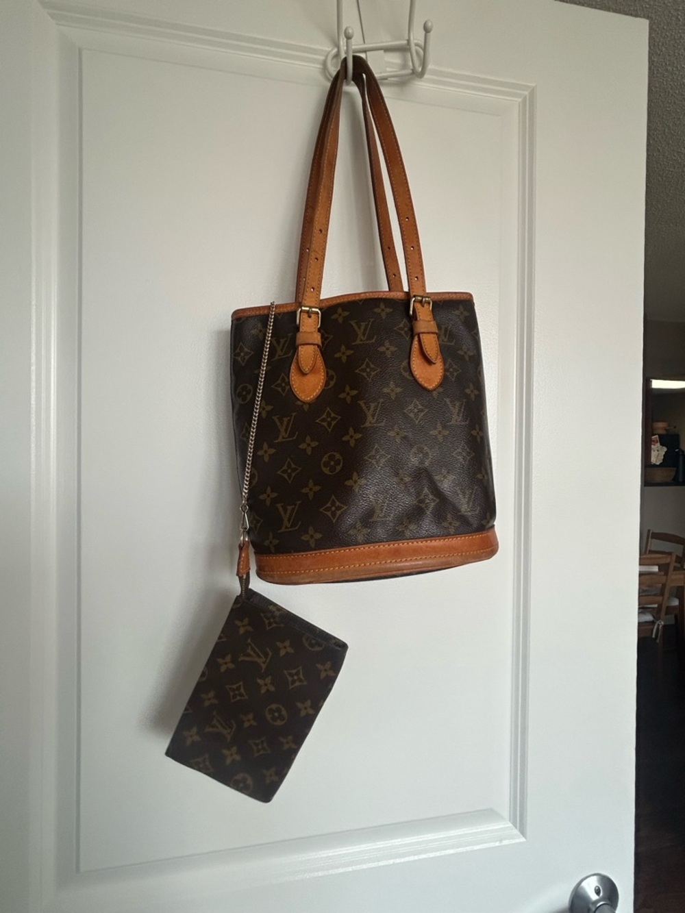 Louis Vuitton Monogram Bucket Tote in Brown with Tan Trim